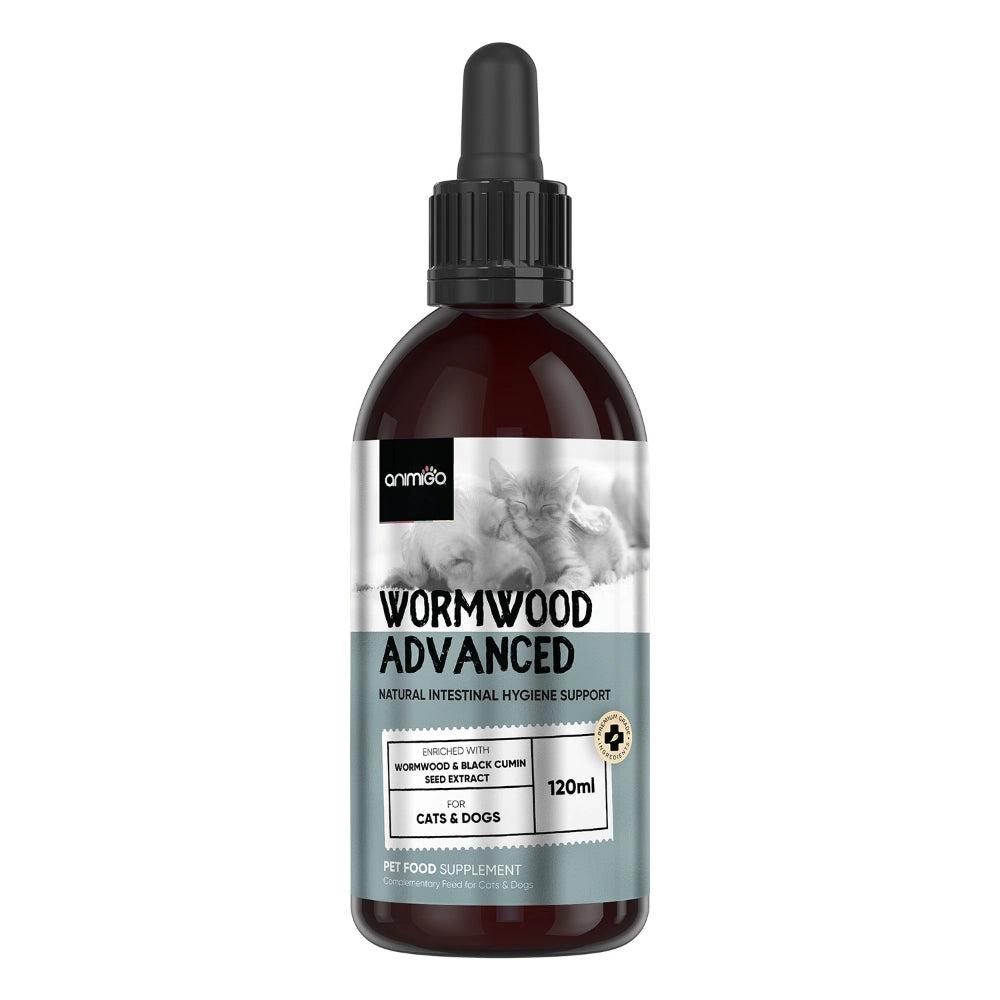 Flaske med Animigo Wormwood Advanced urtetilskud til hund og kat