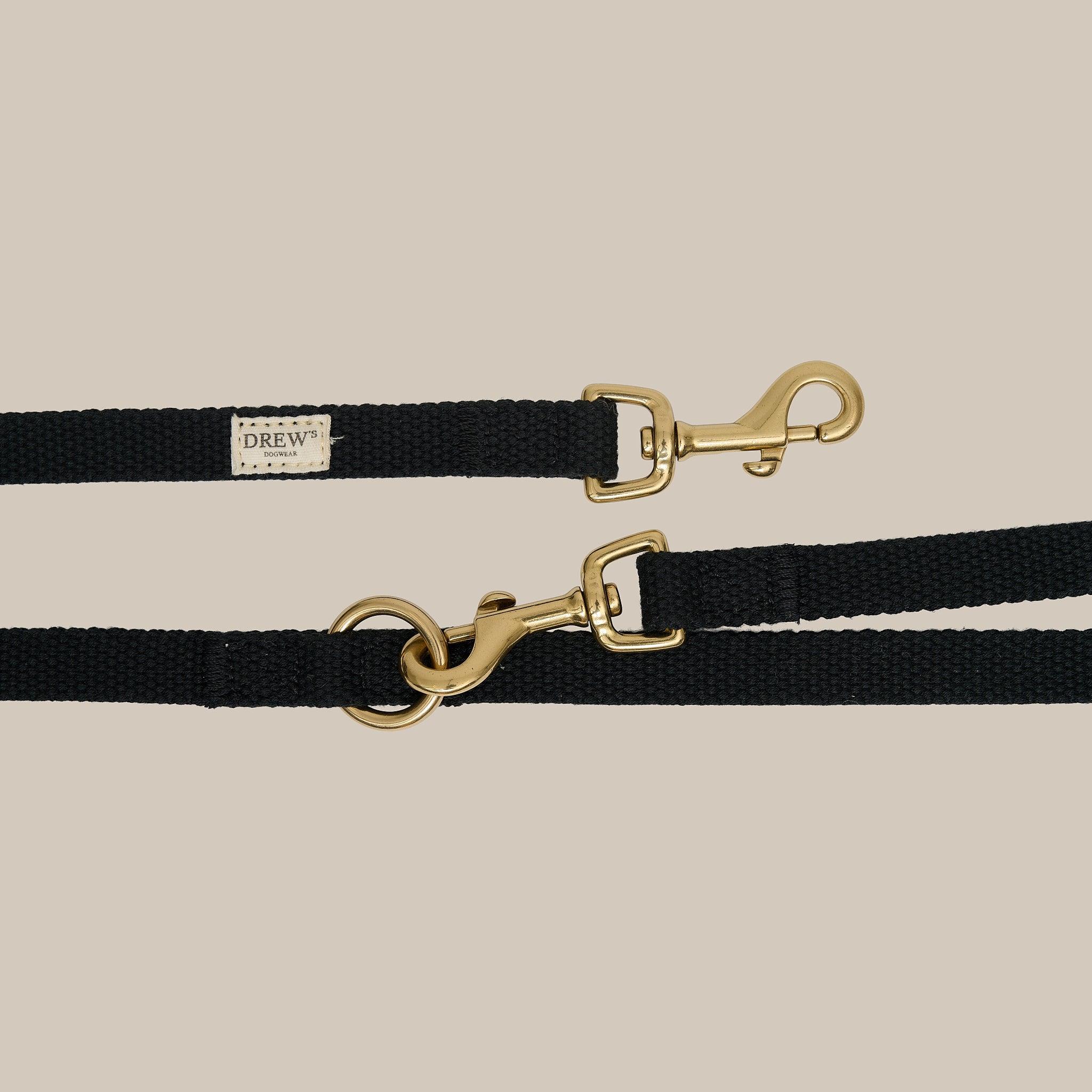 Sort justerbar hundesnor i bomuld fra Drews Dogwear