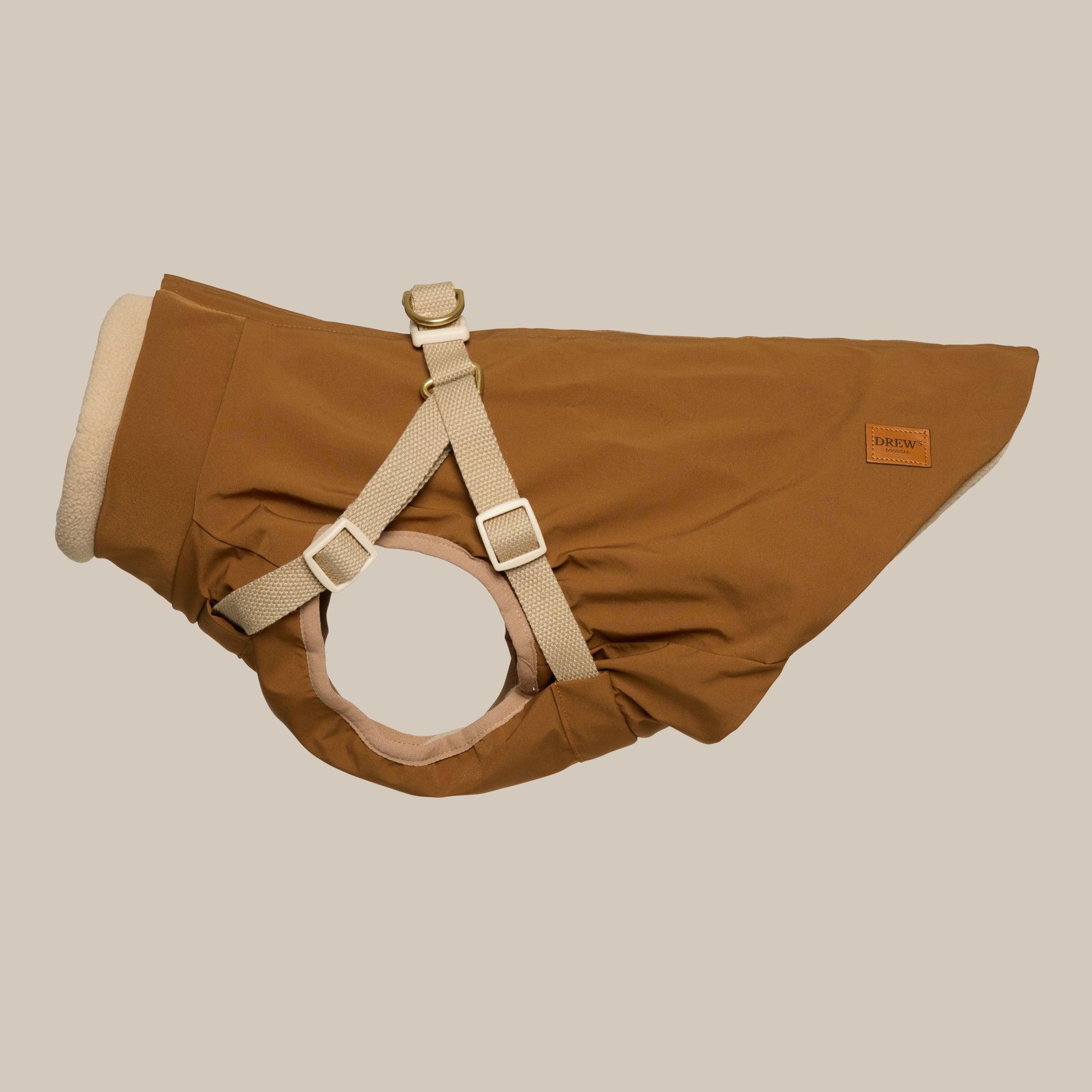 Zermatt step-in hundejakke i brunt vandafvisende materiale fra Drews Dogwear