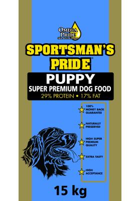 Pose med Sportsman's Pride Puppy hvalpefoder på 15 kilo