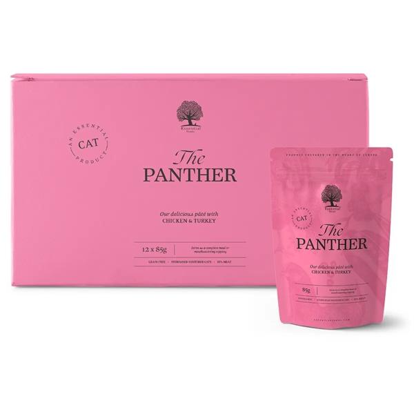 Multipak med 12 dåser Essential the Panther paté vådfoder til kat