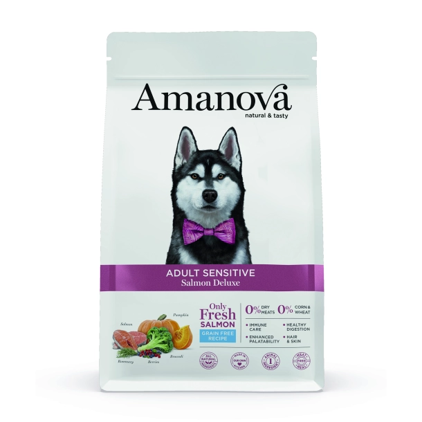 Pose med Amanova Laks Sensitive kornfrit hundefoder på 10 kilo