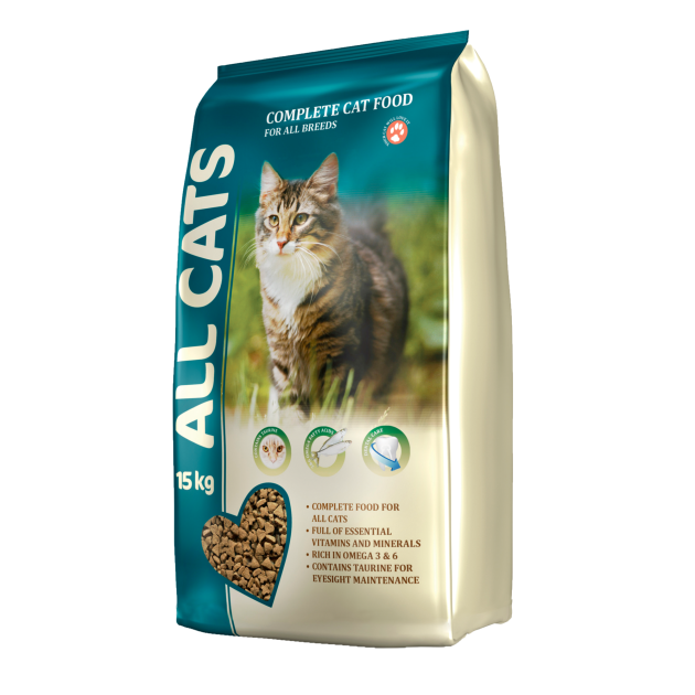 Stor sæk med ALL CATS kattefoder på 15 kilo