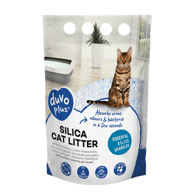 Pose med Duvo Plus silica kattegrus 5 liter i variant med duft fra ActivePet.dk