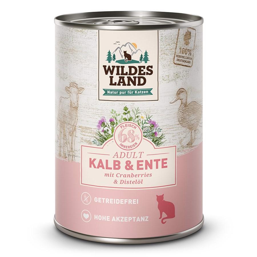 Dåse med Wildes Land Cat Calf & Duck vådfoder til kat, 400 gram